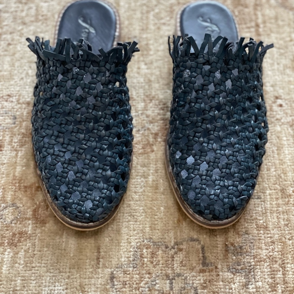 Free People Navy Woven Loafers